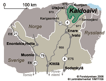 Kartor över och kommunikationer i Kaldoaivi 