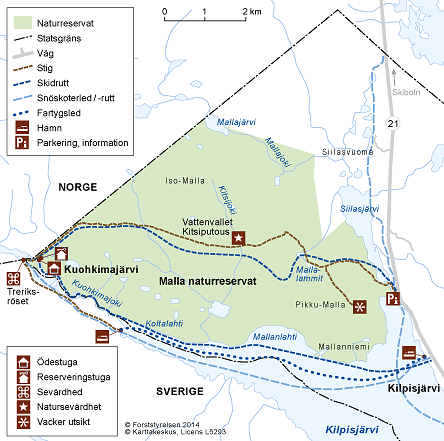 Kartor över och kommunikationer till Malla 